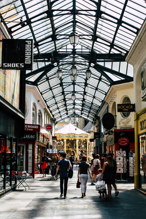 Reims France July 16, 2018 View of unknown people walking in the street of Reims in the afternoonのeditorial素材