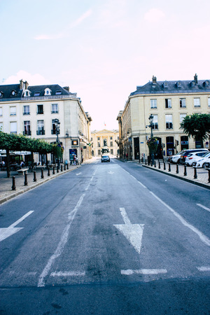 Reims France July 16, 2018 View of unknown people walking in the street of Reims in the afternoonのeditorial素材