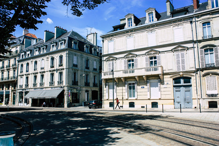 Reims France July 16, 2018 View of unknown people walking in the street of Reims in the afternoon
