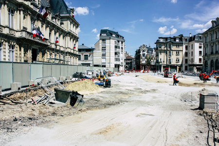 Reims France July 16, 2018 View of a building site of a new building in Reims in the afternoonのeditorial素材