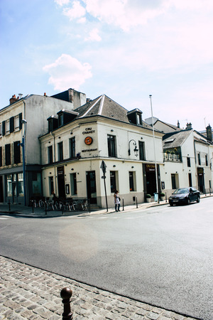 Reims France July 16, 2018 View of unknown people walking in the street of Reims in the afternoonのeditorial素材