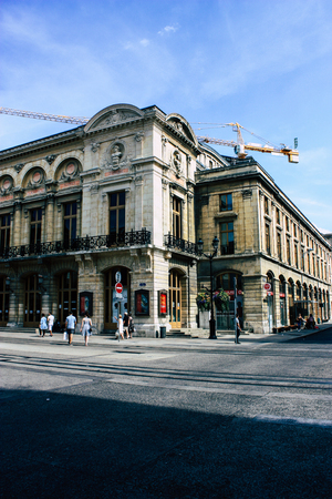 Reims France July 16, 2018 View of unknown people walking in the street of Reims in the afternoonのeditorial素材