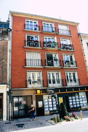 Reims France July 16, 2018 View of unknown people walking in the street of Reims in the afternoonのeditorial素材