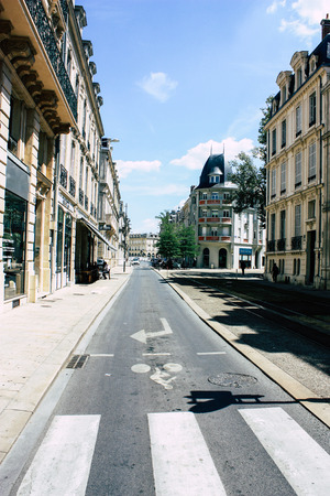 Reims France July 16, 2018 View of unknown people walking in the street of Reims in the afternoonのeditorial素材