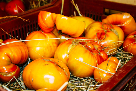 Reims France July 14, 2018 View of vegetables and fruits sold at the Reims market in the morningのeditorial素材