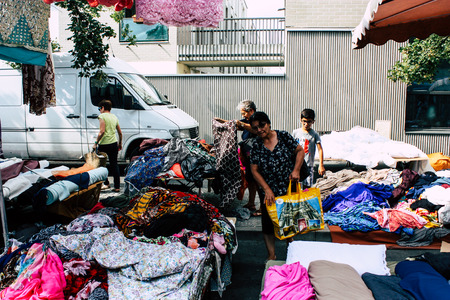Reims France July 27, 2018 View of unknowns people shopping and walking at the Reims street market in the morningのeditorial素材