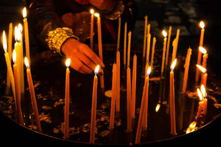 Reims France August 13, 2018 View of the candles inside Notre Dame Cathedral of Reims in the...