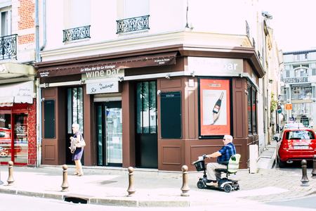 Reims France August 10, 2018 View of unknown people walking in the street of Reims in the afternoonのeditorial素材