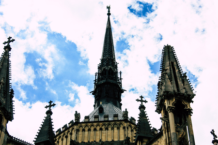 Reims France August 13, 2018 View of the exterior facade of Notre Dame Cathedral in Reims in the afternoonのeditorial素材