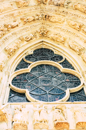 Reims France August 13, 2018 View of the exterior facade of Notre Dame Cathedral in Reims in the afternoonのeditorial素材