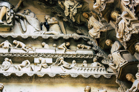 Reims France August 13, 2018 View of the exterior facade of Notre Dame Cathedral in Reims in the afternoonのeditorial素材