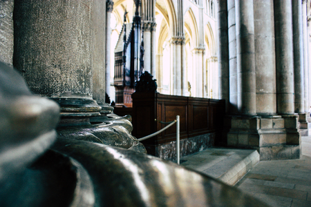 Reims France August 13, 2018 View of the architecture inside the Notre Dame Cathedral of Reims in the afternoonのeditorial素材
