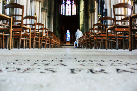 Reims France August 13, 2018 View of the architecture inside the Notre Dame Cathedral of Reims in the afternoonのeditorial素材