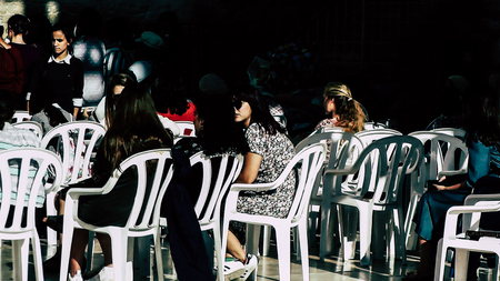 Jerusalem Israel June 18, 2018 View of unknowns woman praying front the Western Wall at the old city of Jerusalem in the morningのeditorial素材