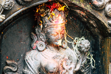 Kathmandu Nepal August 21, 2018 View of Nepali temple at Thamel street in Kathmandu in the morningのeditorial素材