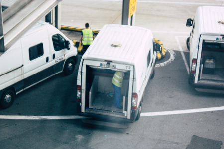 Paris France August 19, 2018 View of the departure area of ??the terminal 2C at the Charles de Gaulle International airport in the eveningのeditorial素材