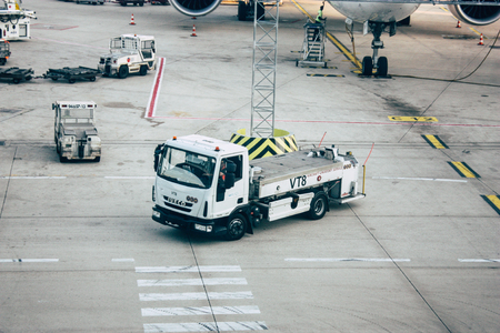 Paris France August 19, 2018 View of the departure area of ??the terminal 2C at the Charles de Gaulle International airport in the eveningのeditorial素材