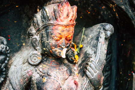 Kathmandu Nepal August 21, 2018 View of Nepali temple at Thamel street in Kathmandu in the morningのeditorial素材