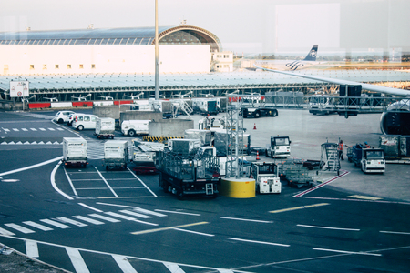 Paris France August 19, 2018 View of the departure area of ??the terminal 2C at the Charles de Gaulle International airport in the eveningのeditorial素材