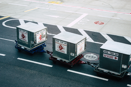 Paris France August 19, 2018 View of the departure area of ??the terminal 2C at the Charles de Gaulle International airport in the eveningのeditorial素材