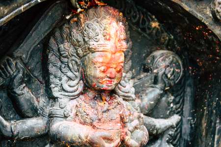 Kathmandu Nepal August 21, 2018 View of Nepali temple at Thamel street in Kathmandu in the morningのeditorial素材