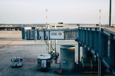Paris France August 19, 2018 View of the departure area of ??the terminal 2C at the Charles de Gaulle International airport in the eveningのeditorial素材