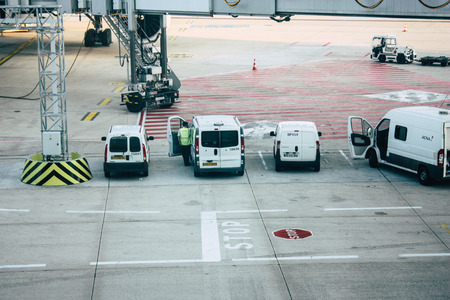 Paris France August 19, 2018 View of the departure area of ??the terminal 2C at the Charles de Gaulle International airport in the eveningのeditorial素材