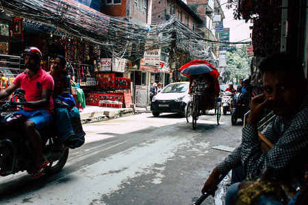 Kathmandu Nepal August 22, 2018 View of the Nepali traffic jam at Thamel street in Kathmandu in the morningのeditorial素材