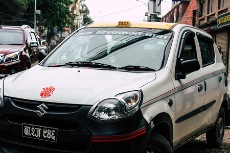 Kathmandu Nepal August 22, 2018 View of Nepali taxi at Thamel street in Kathmandu in the morningのeditorial素材