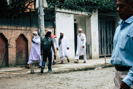 Kathmandu Nepal August 22, 2018 View of unknown Nepali people walking in Thamel street in Kathmandu in the morningのeditorial素材