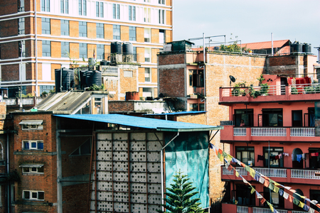 Kathmandu Nepal August 22, 2018 Cityscape from the rooftop of a building located the center of Thamel quarter in Kathmandu in the afternoonのeditorial素材
