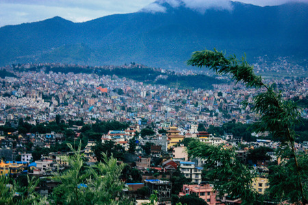 Kathmandu Nepal August 23, 2018 Cityscape from the top of the Monkey temple in Swayambhunath area in Kathmanduのeditorial素材