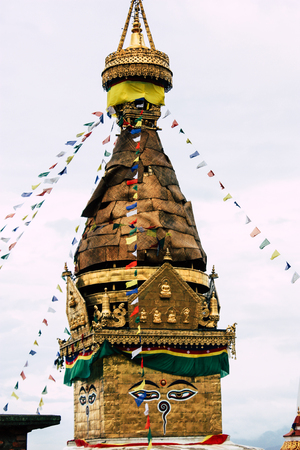 Kathmandu Nepal August 23, 2018 View of the Buddha stupa at Swayambhunath area in Kathmandu in the eveningのeditorial素材