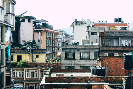 Kathmandu Nepal August 22, 2018 Cityscape from the rooftop of a building located the center of Thamel quarter in Kathmandu in the afternoonのeditorial素材