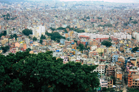 Kathmandu Nepal August 23, 2018 Cityscape from the top of the Monkey temple in Swayambhunath area in Kathmanduの写真素材