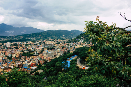 Kathmandu Nepal August 23, 2018 Cityscape from the top of the Monkey temple in Swayambhunath area in Kathmanduのeditorial素材