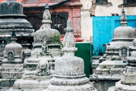 Kathmandu Nepal August 23, 2018 View of black stupa located at the top of the Monkey temple Swayambhunath area in Kathmandu in the eveningのeditorial素材
