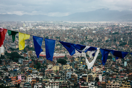 Kathmandu Nepal August 23, 2018 Cityscape from the top of the Monkey temple in Swayambhunath area in Kathmanduのeditorial素材