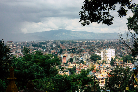 Kathmandu Nepal August 23, 2018 Cityscape from the top of the Monkey temple in Swayambhunath area in Kathmanduの写真素材