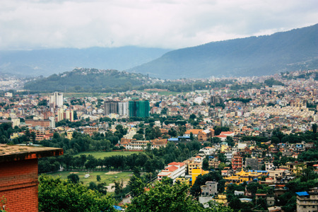 Kathmandu Nepal August 23, 2018 Cityscape from the top of the Monkey temple in Swayambhunath area in Kathmanduのeditorial素材