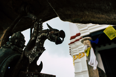 Kathmandu Nepal August 23, 2018 View of the temple located at the top of the Monkey temple in Swayambhunath area in Kathmandu in the eveningのeditorial素材