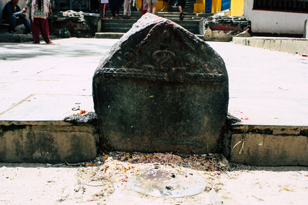 Kathmandu Nepal August 23, 2018 View of the temple located at the bottom of the Monkey temple in Swayambhunath district in Kathmandu in the eveningのeditorial素材