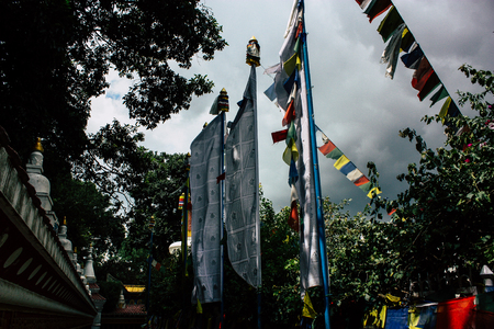 Kathmandu Nepal August 23, 2018 View of the temple located at the bottom of the Monkey temple in Swayambhunath district in Kathmandu in the eveningのeditorial素材