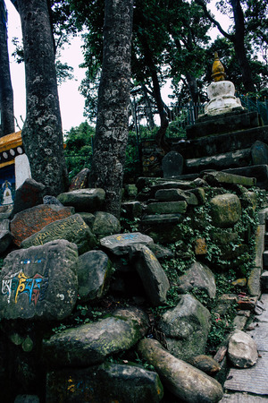 Kathmandu Nepal August 23, 2018 View of the temple located at the bottom of the Monkey temple in Swayambhunath district in Kathmandu in the eveningのeditorial素材