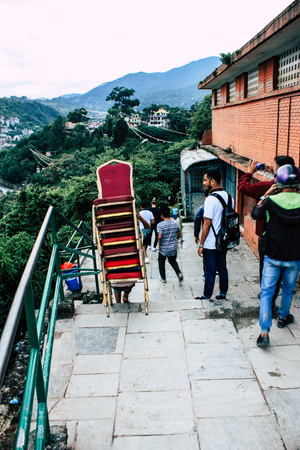 Kathmandu Nepal August 23, 2018 View of unknowns tourist visiting the Monkey temple located Swayambhunath district in Kathmandu in the eveningのeditorial素材