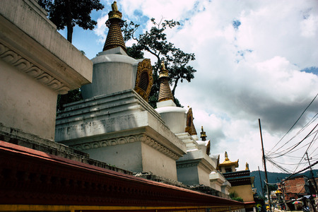 Kathmandu Nepal August 23, 2018 View of the temple located at the bottom of the Monkey temple in Swayambhunath district in Kathmandu in the eveningのeditorial素材