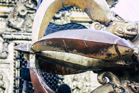 Kathmandu Nepal August 23, 2018 View of the temple located at the top of the Monkey temple in Swayambhunath area in Kathmandu in the eveningのeditorial素材