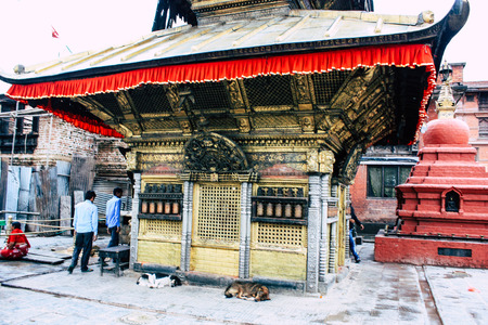 Kathmandu Nepal August 23, 2018 View of the temple located at the top of the Monkey temple in Swayambhunath area in Kathmandu in the eveningのeditorial素材