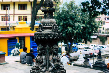 Kathmandu Nepal August 23, 2018 View of the temple located at the bottom of the Monkey temple in Swayambhunath district in Kathmandu in the eveningのeditorial素材