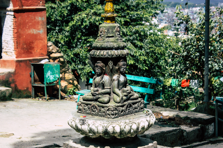 Kathmandu Nepal August 23, 2018 View of the temple located at the bottom of the Monkey temple in Swayambhunath district in Kathmandu in the eveningのeditorial素材